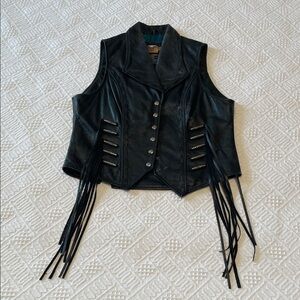 Harley Davidson moto Women's Black Leather Fringe Vest